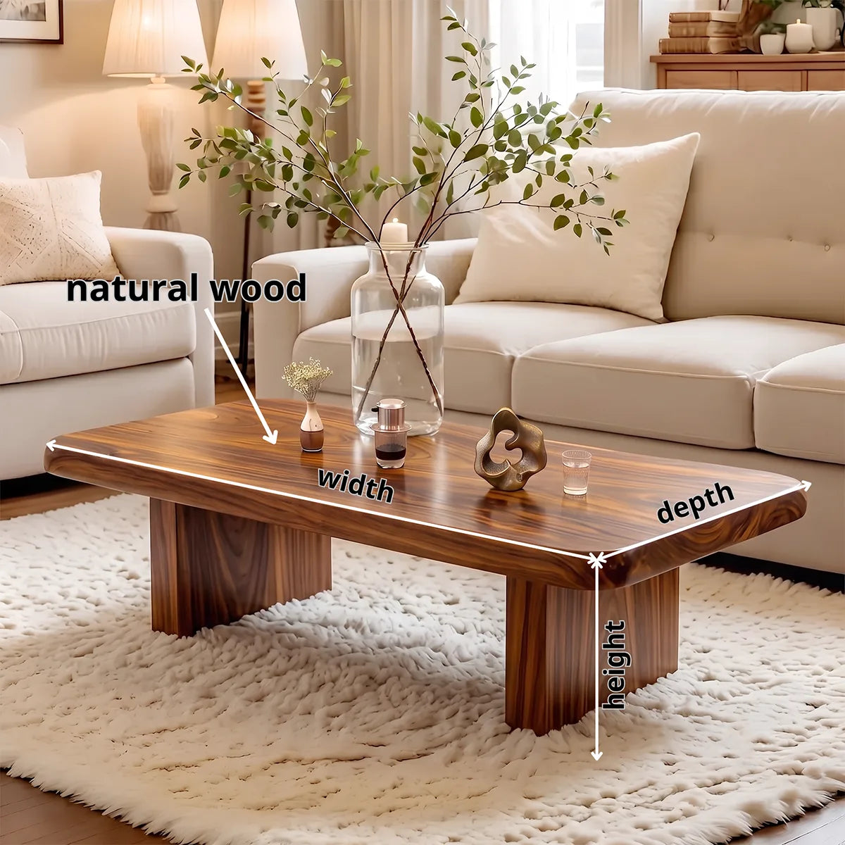 Rectangular Coffee Table with Thick Top & Block Legs | Modern Center Table HG021-6CIC4AB