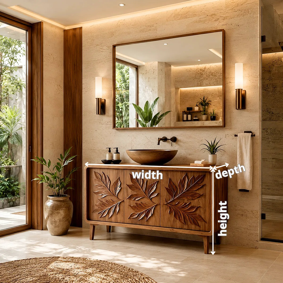 Botanical Leaf Bathroom Vanity with Sculpted Nature-Inspired Front HG021-9147