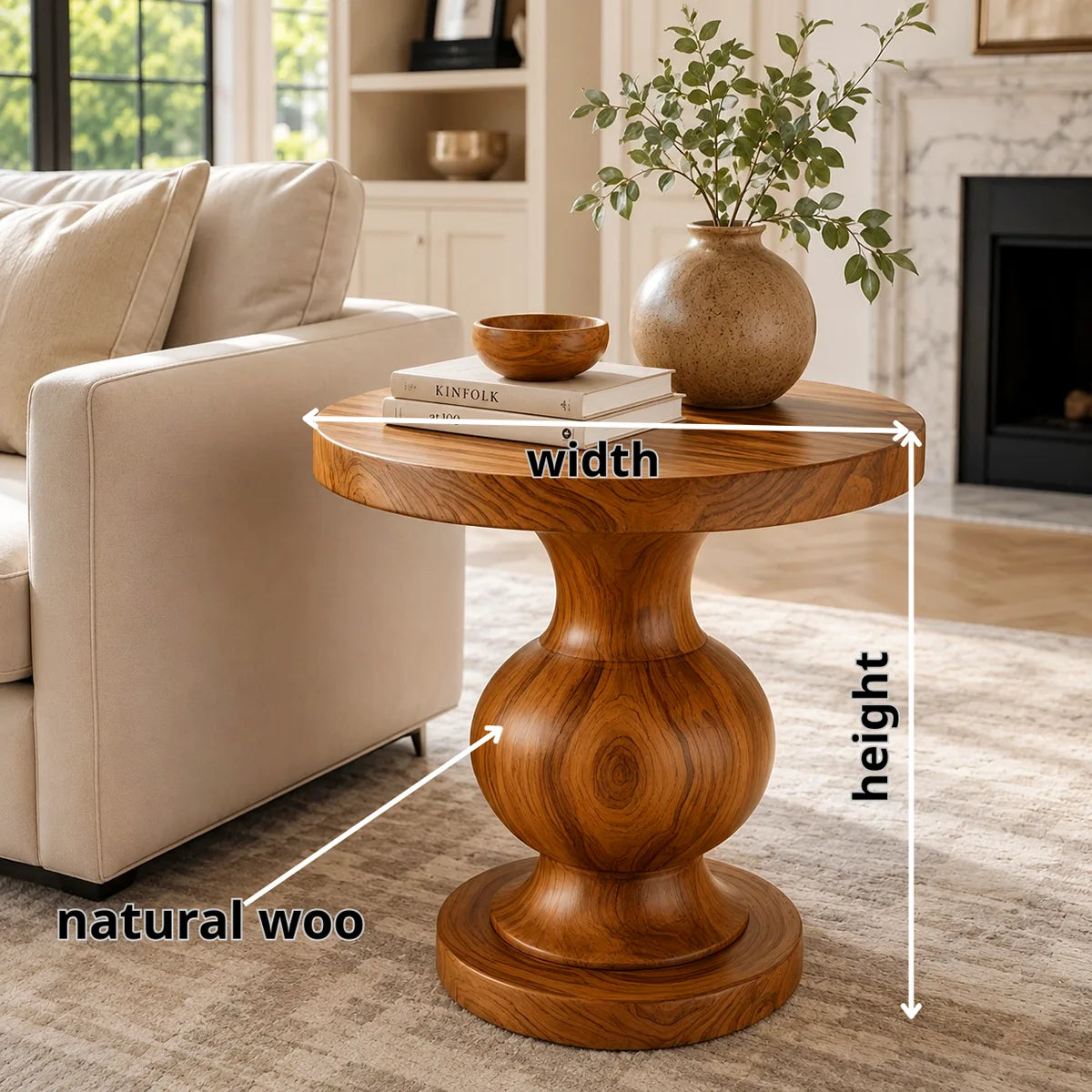 Modern Round End Table | Sculptural Pedestal Side Table for Living Room HG021-7642