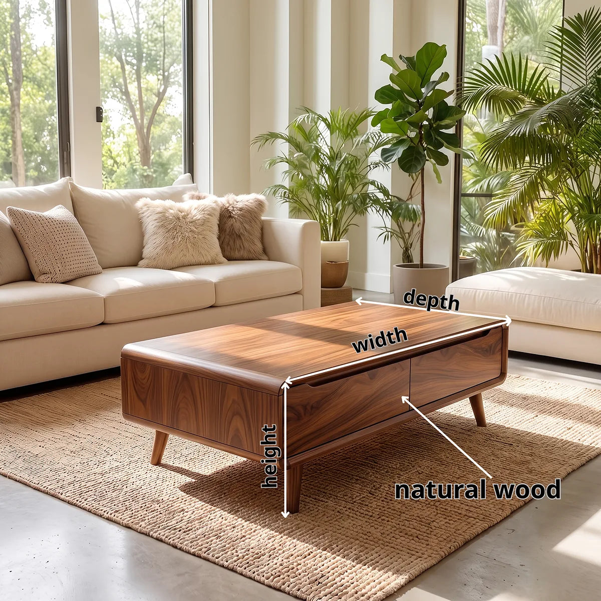 Coffee Table with 2 Storage Drawers | Modern Rounded Rectangular Center Table HG021-8SET4XE