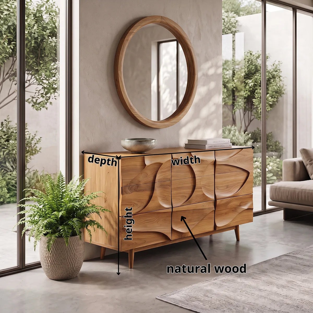 Modern Sideboard with Carved Organic Relief Front | Sculptural Storage Cabinet HG021-7RLA3HW