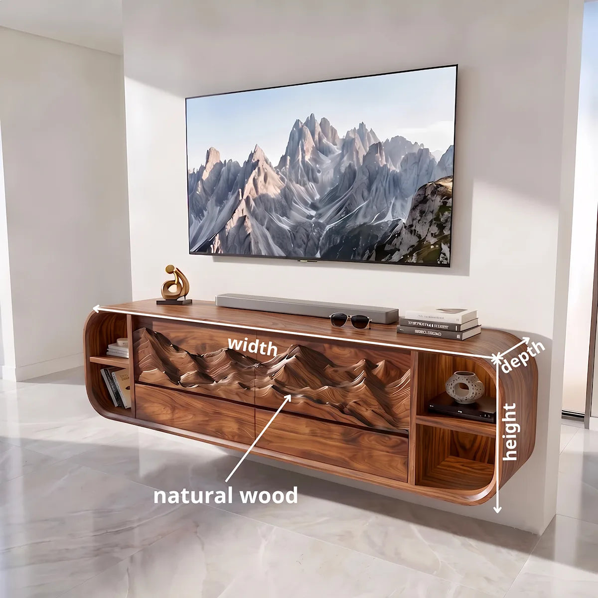 Mountain Relief TV Stand with Rounded Frame and Floating Storage HG021-1LGE7WE