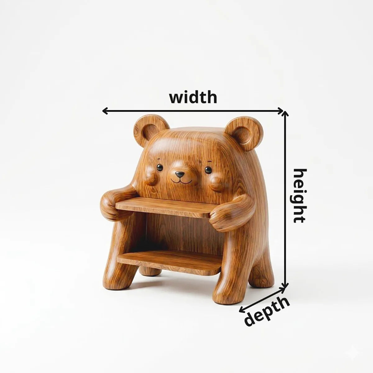 Whimsical Solid Wood Bear Side Table with Bookshelf for Kids’ Rooms & Cozy Homes HG021-4308
