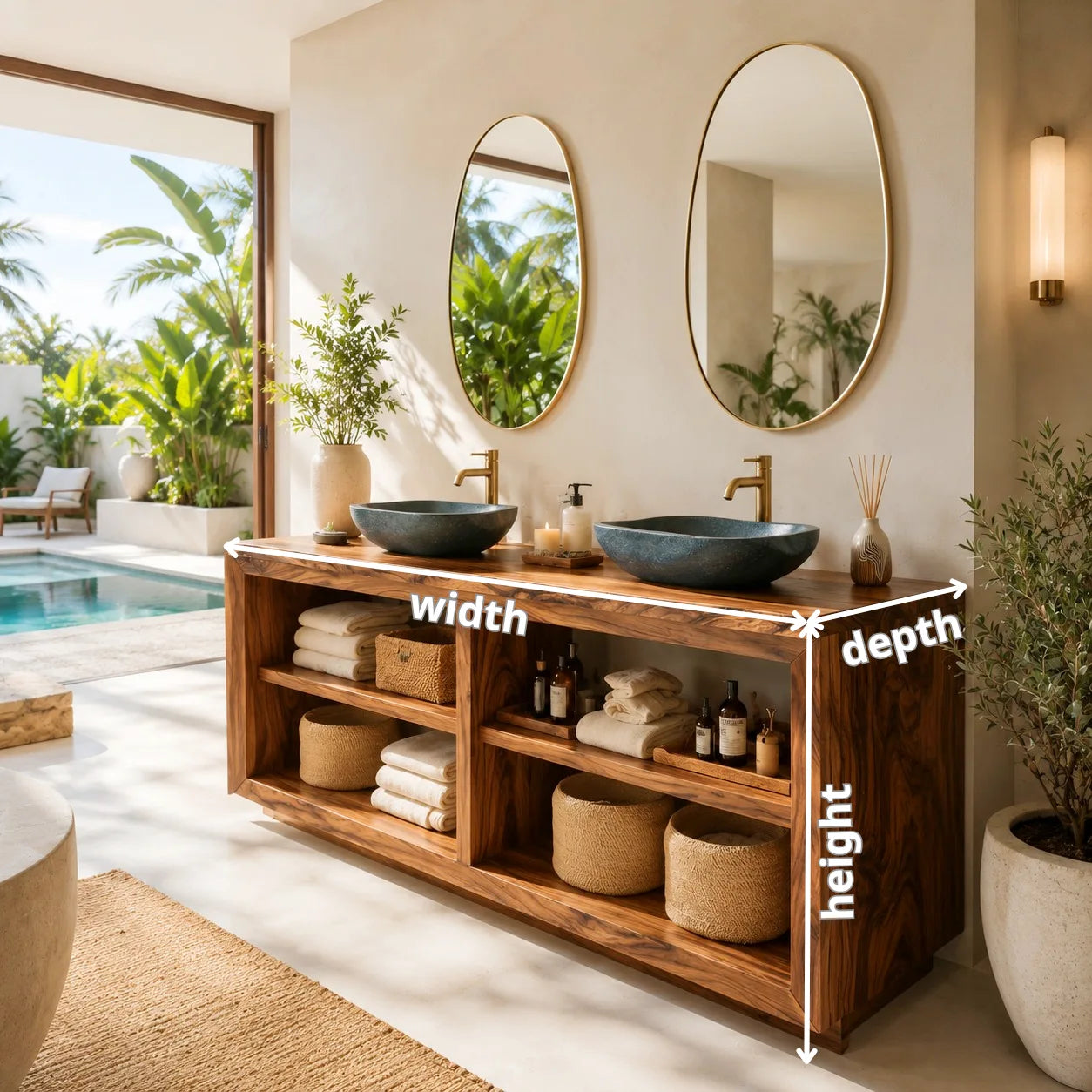 Modern Double Bathroom Vanity with Open Shelving and Spa-Inspired Storage HG021-2663