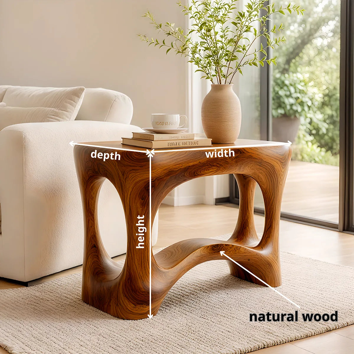 Modern Sculptural End Table | Organic Accent Side Table with Rounded Square Top HG021-3496