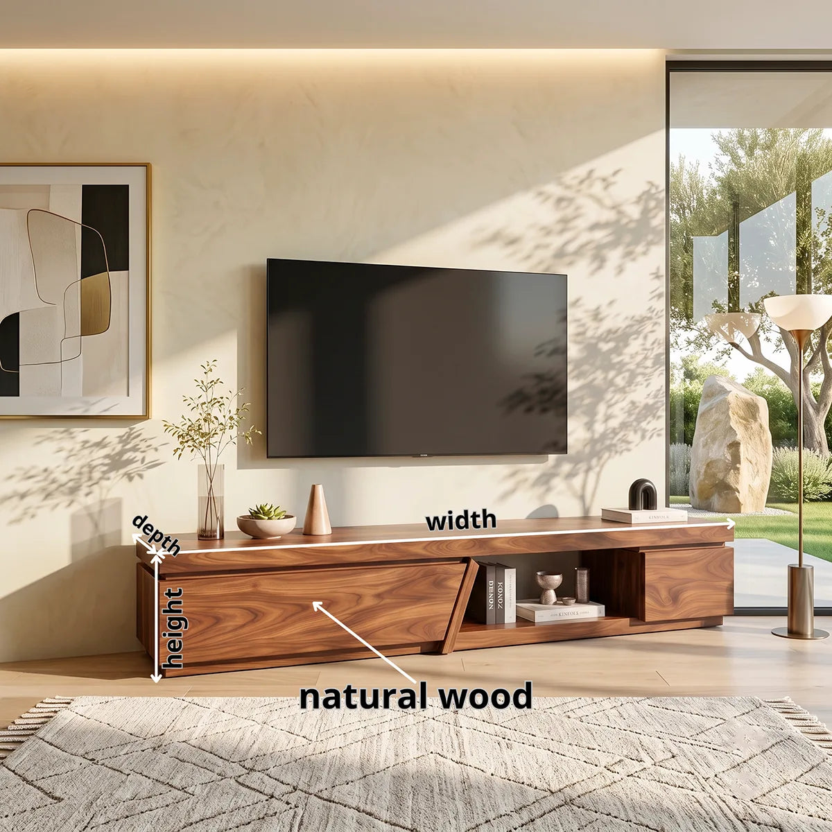 Modern Asymmetrical TV Stand | Contemporary Media Console with Angled Cabinet Doors HG021-2NJV3PU