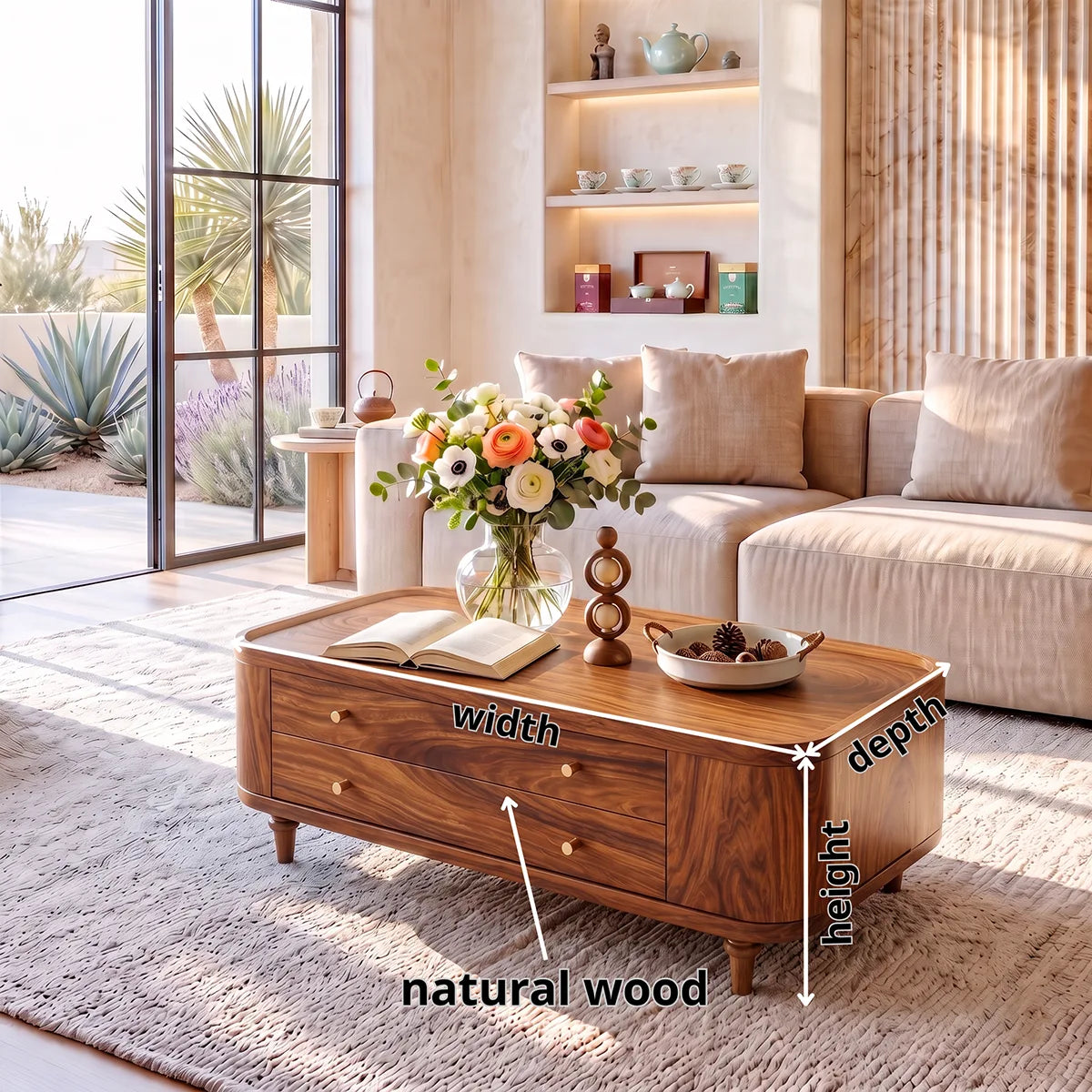 Rectangular Coffee Table with 2 Storage Drawers & Rounded Corners | Modern Living Room Table HG021-5JOP8KT