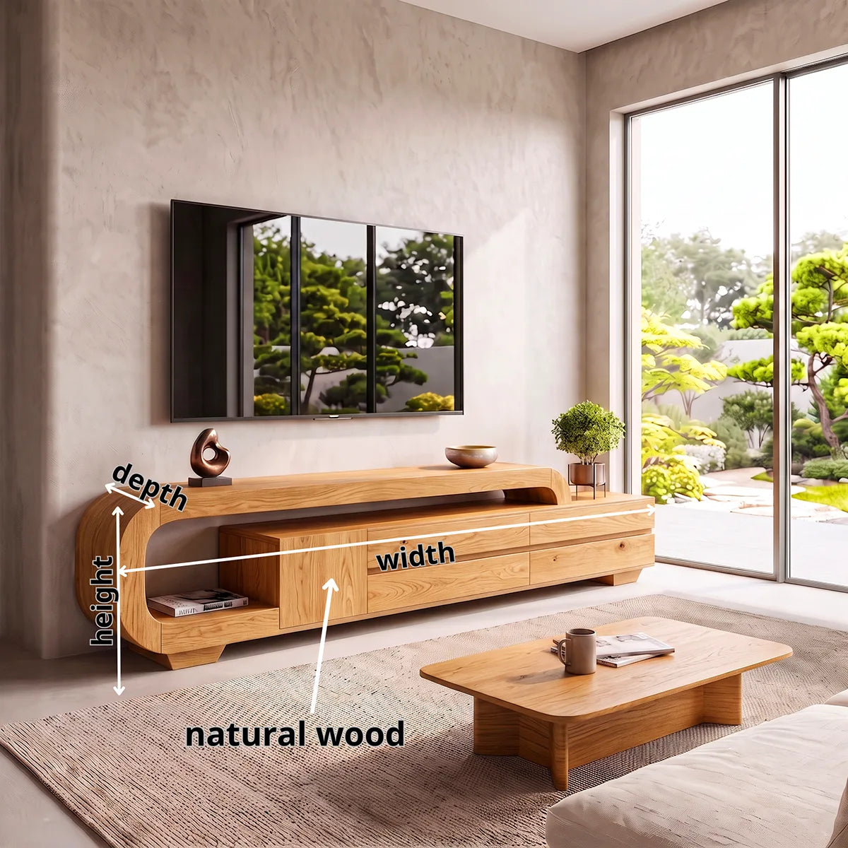 Curved Wood TV Stand with Drawers & Storage | Modern Media Cabinet HG021-1SBA3RR