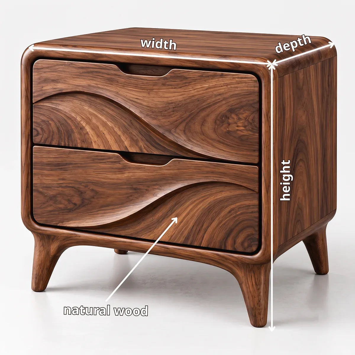 Sculptural Wave 2-Drawer Nightstand | Modern Bedside Table with Carved Drawer Fronts HG021-5AYQ3CA