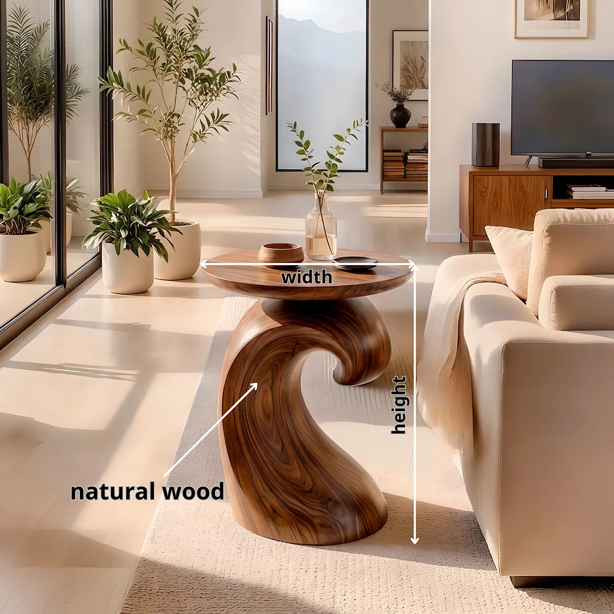 Modern Sculptural Round End Table | Organic Accent Side Table for Living Room & Bedroom HG021-4UYM9RB