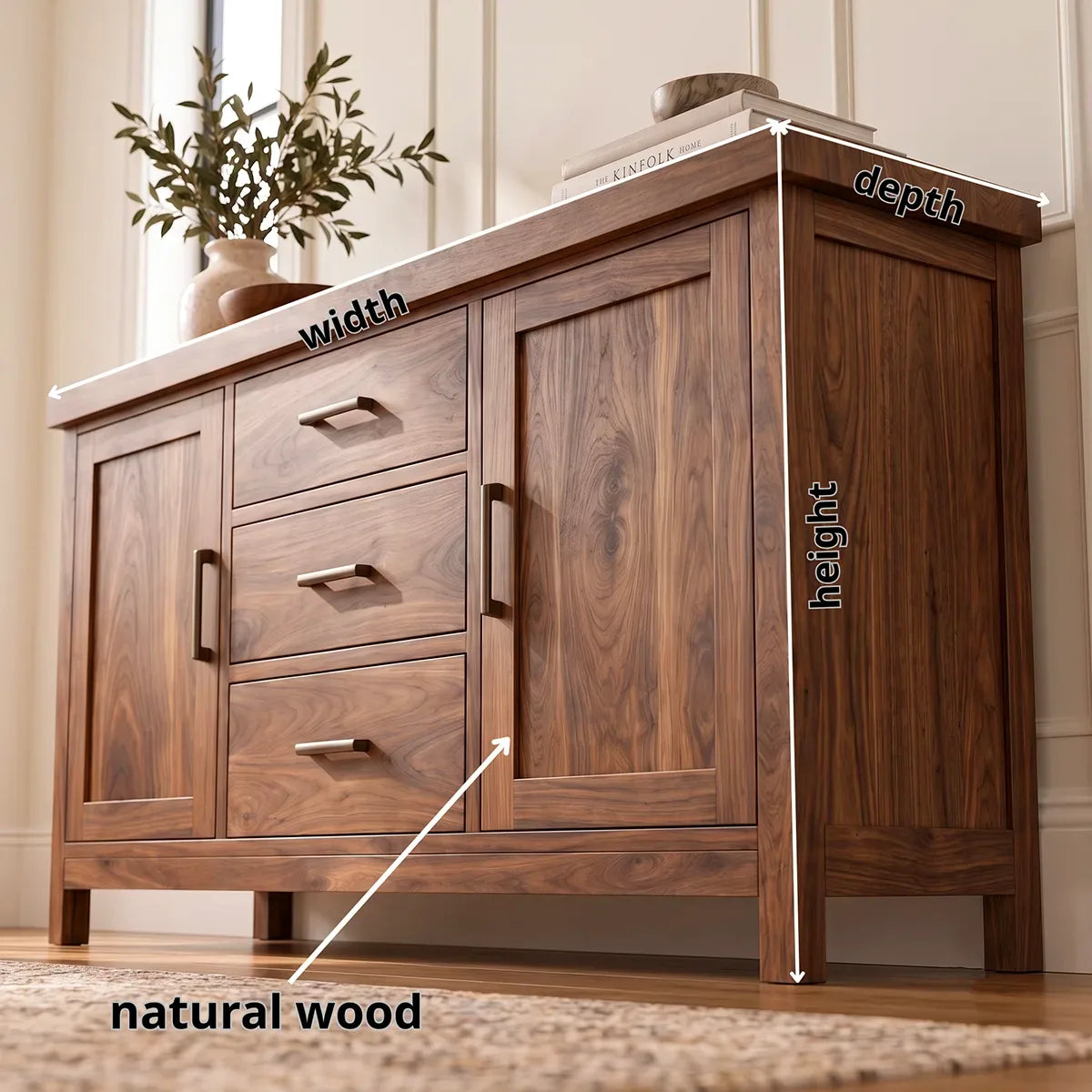 Modern Sideboard with 3 Drawers and 2 Cabinets | Spacious Dining Room Storage Cabinet HG021-5BXZ5UF