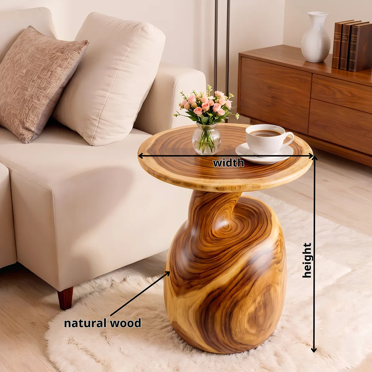 Modern Round End Table | Sculptural Swirl Pedestal Accent Table HG021-3645
