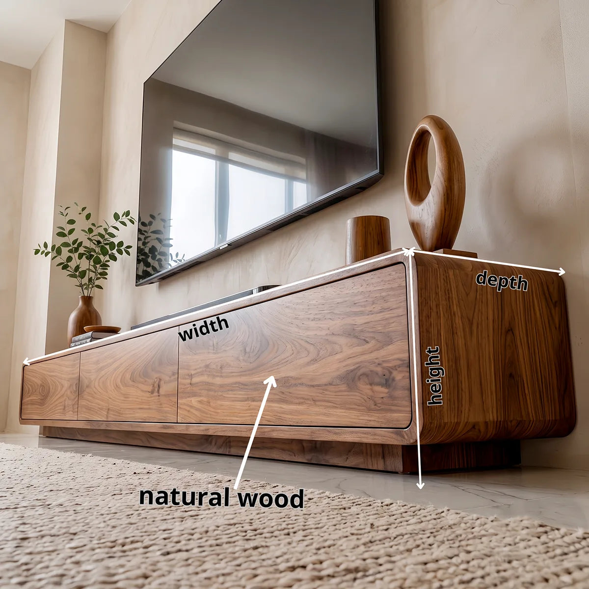 Modern Minimalist TV Stand with Rounded Edges and Seamless Storage HG021-7XRP2UR