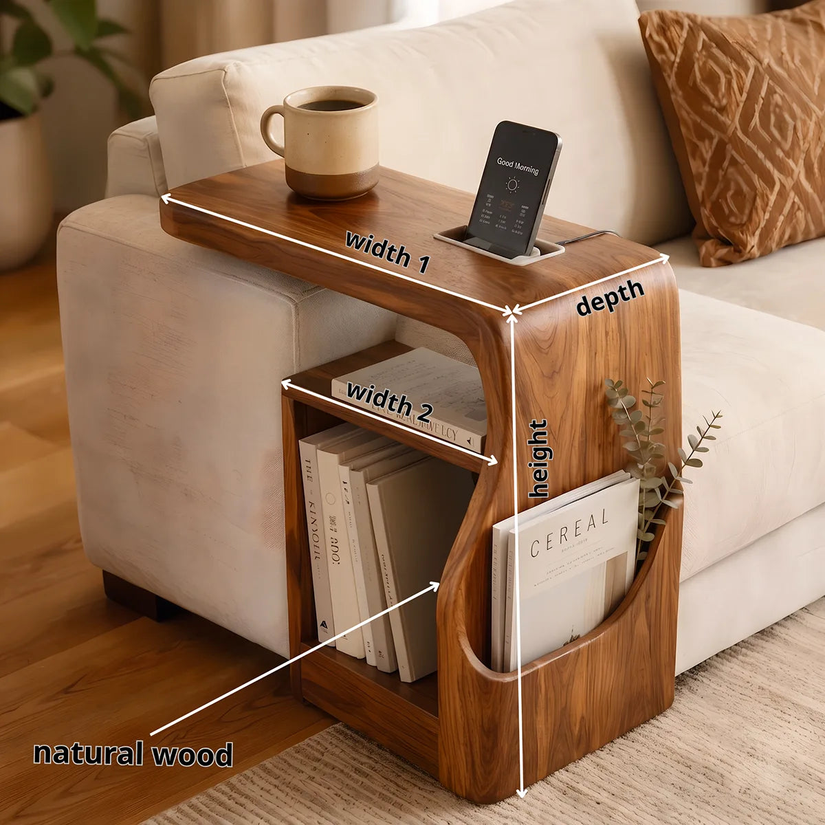 Modern Sofa End Table with Magazine Holder | C-Shaped Accent Table for Living Room HG021-3XHS8CE