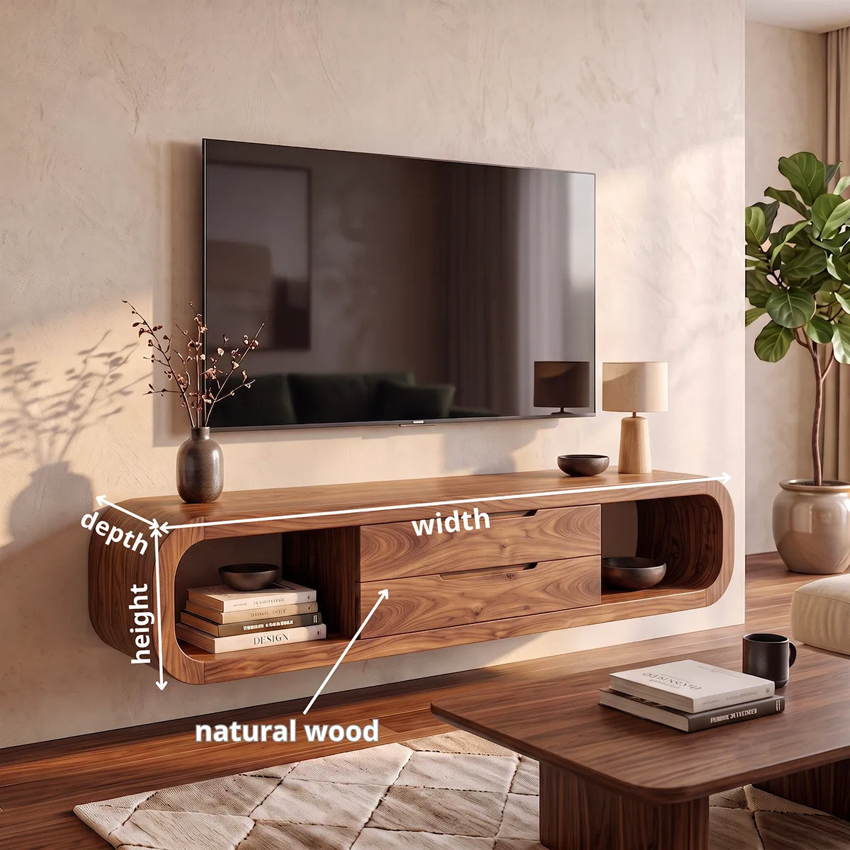 Modern Floating TV Stand | Wall Mounted Media Console with Drawers & Open Storage HG021-1OOU7ST