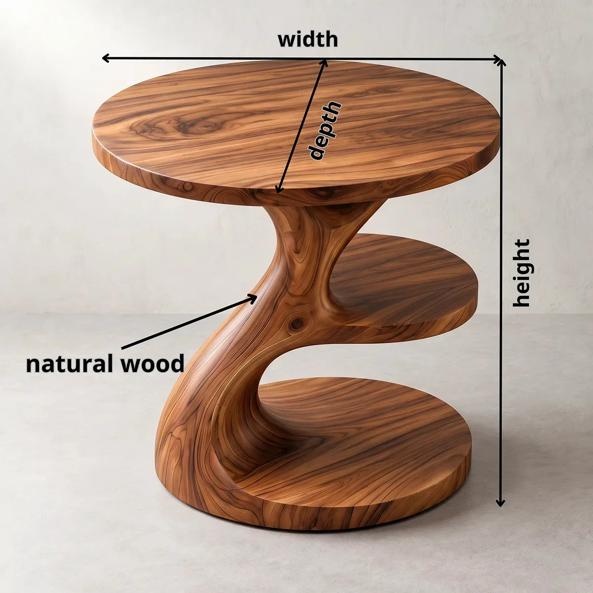 Sculptural Round Nightstand with Open Shelves | Organic Modern Bedside Table HG021-8JBT7TE