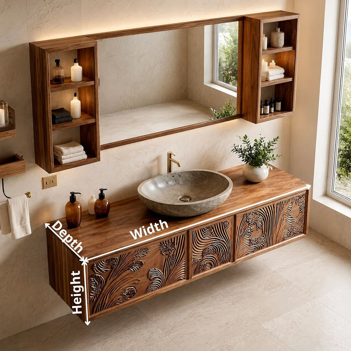 Carved Floating Bathroom Vanity | Modern Decorative Bathroom Cabinet HG021-7739