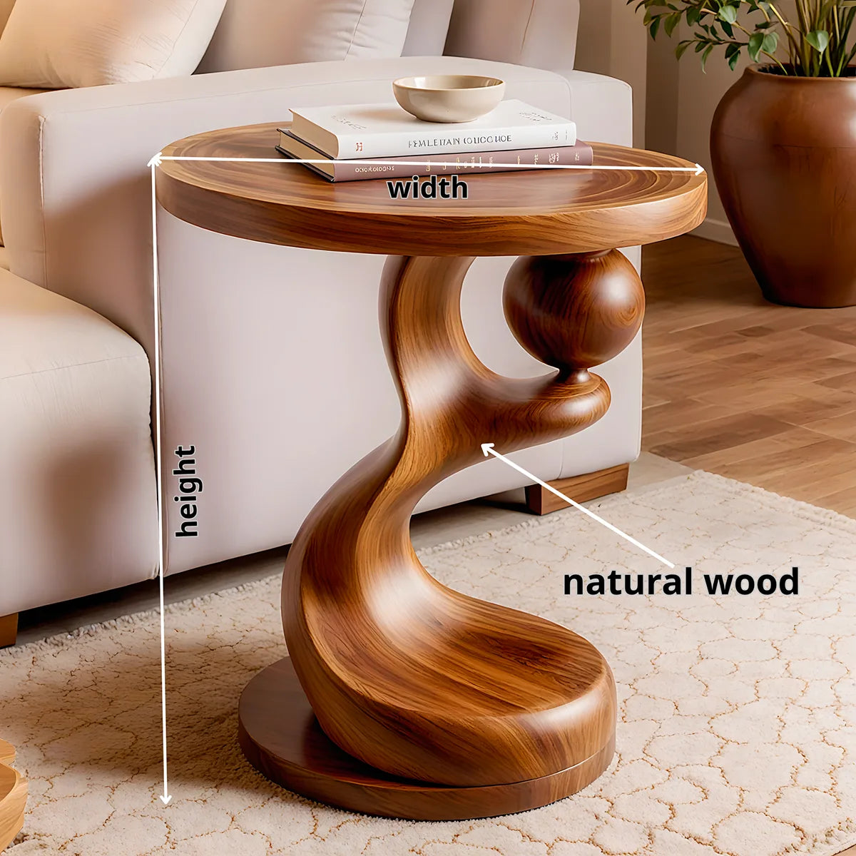 Modern Sculptural End Table | Round Accent Side Table with Artistic Pedestal Base HG021-7OXD7KY