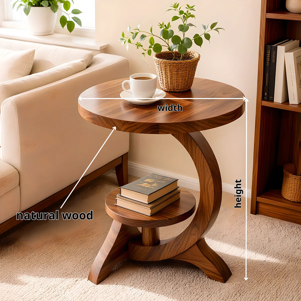 Modern Round End Table with Display Shelf | Sculptural Accent Side Table for Living Room HG021-6ZBM8JM