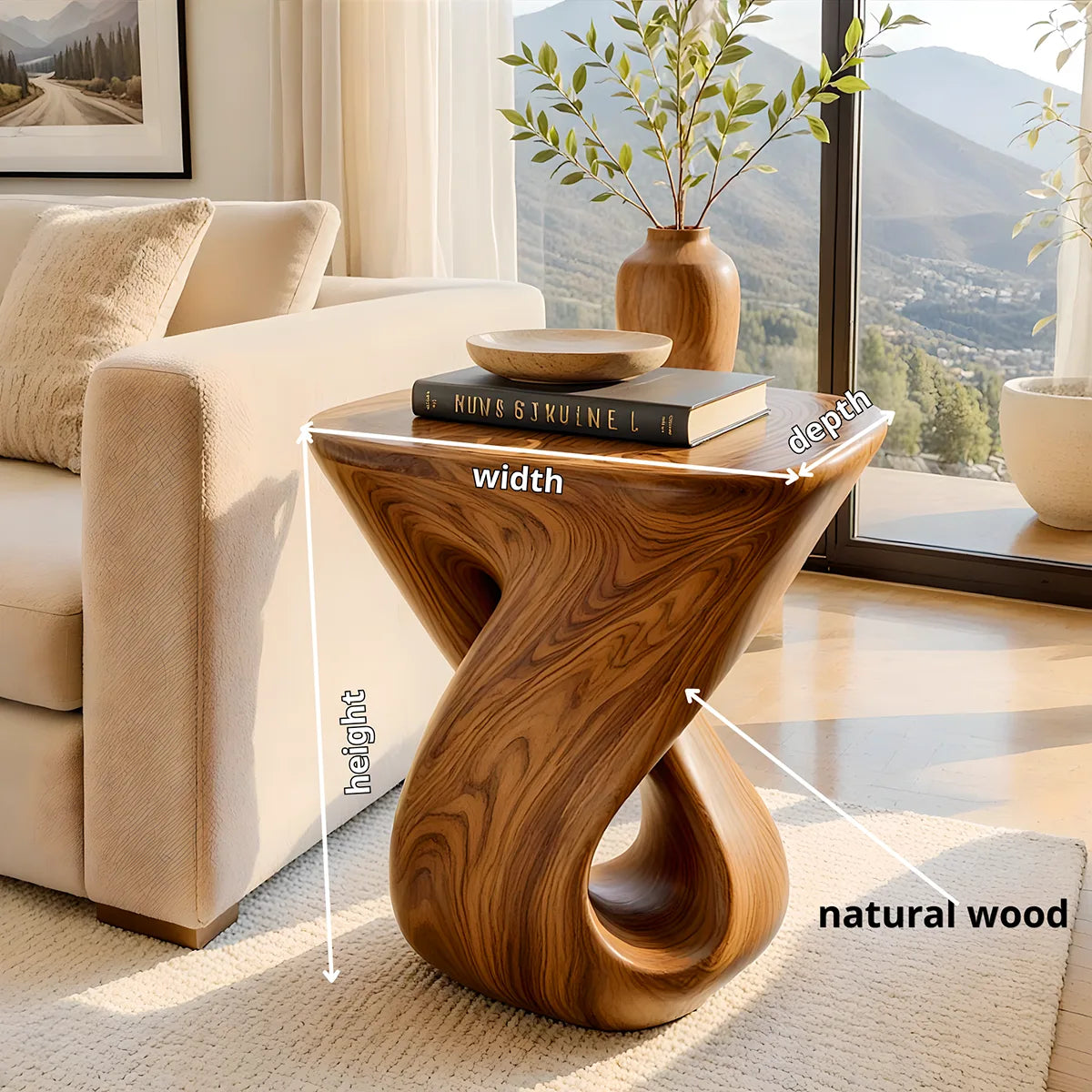 Modern Rounded Square End Table | Twisted Sculptural Accent Side Table HG021-9463