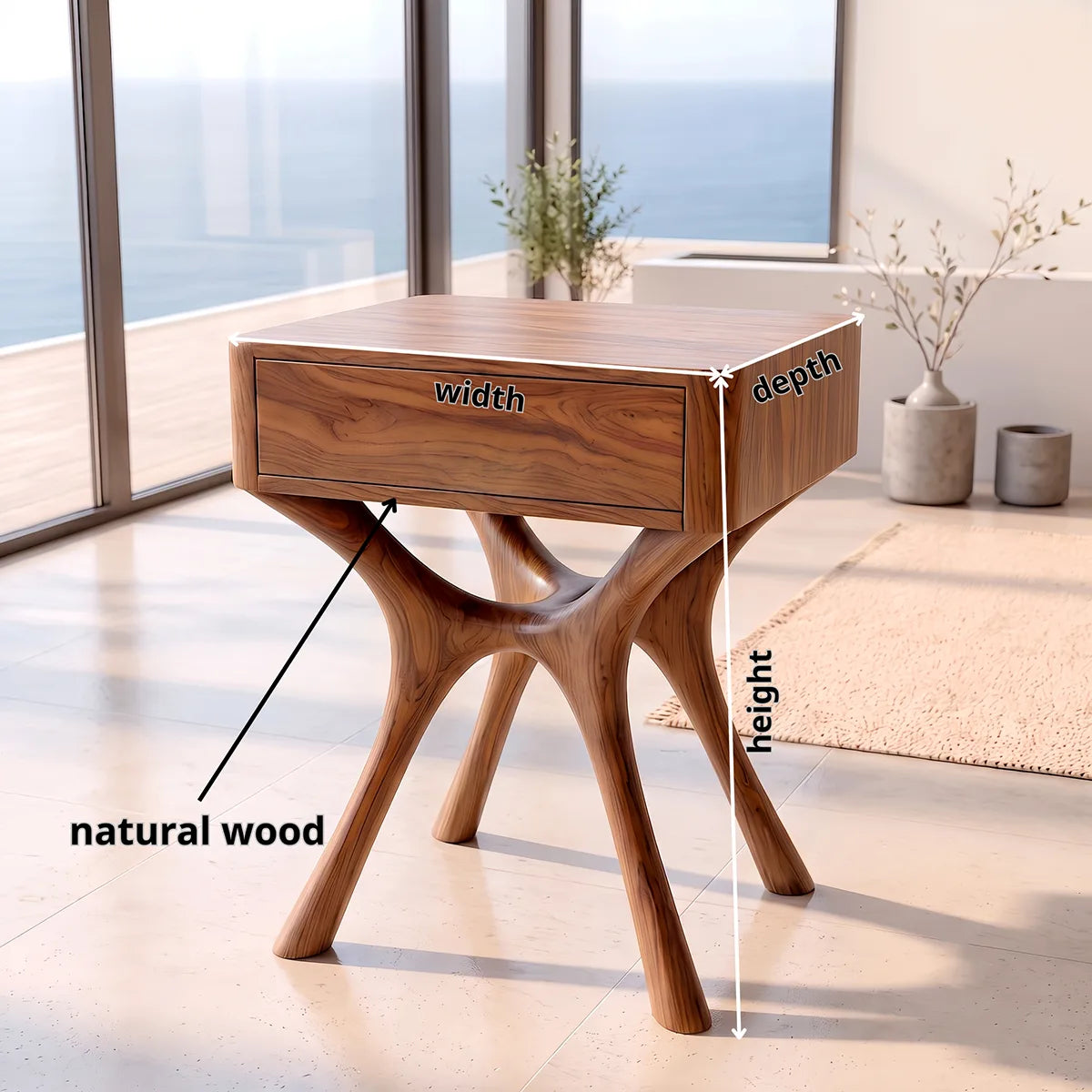 Modern Sculptural End Table with Drawer | Curved Accent Side Table for Living Room & Bedroom HG021-9NSN3GY