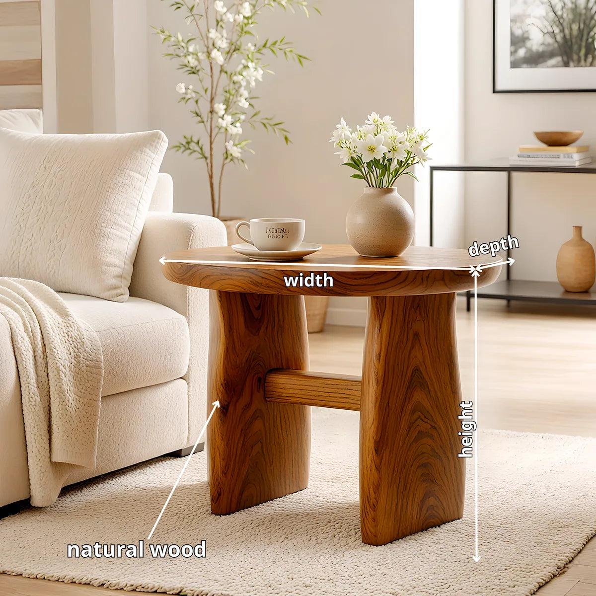Modern Round End Table | Sculptural Dual-Pedestal Side Table HG021-7122