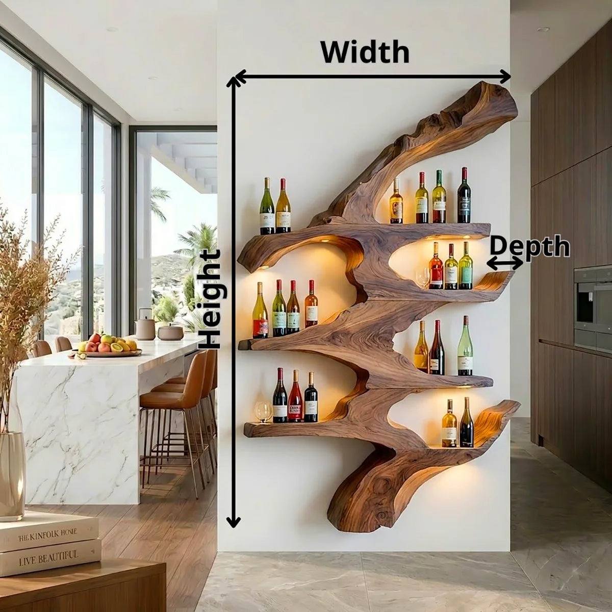 Sculptural Solid Wood Wall Wine Rack for Home Bars, Dining Rooms & Wine Lovers HG021-9667