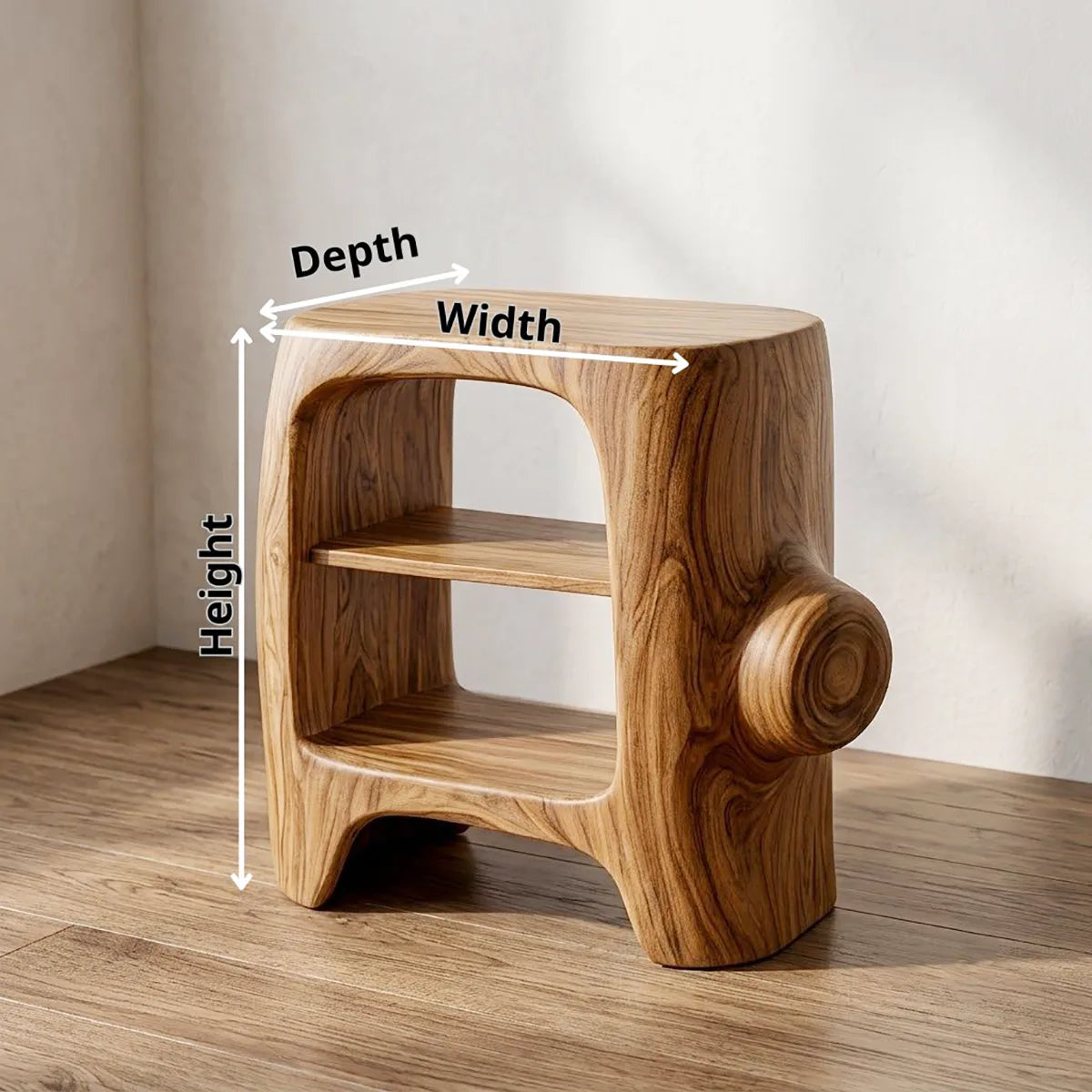 Sculptural Solid Wood Side Table for Cozy Living Rooms, Bedrooms & Minimalist Homes HG021-7055