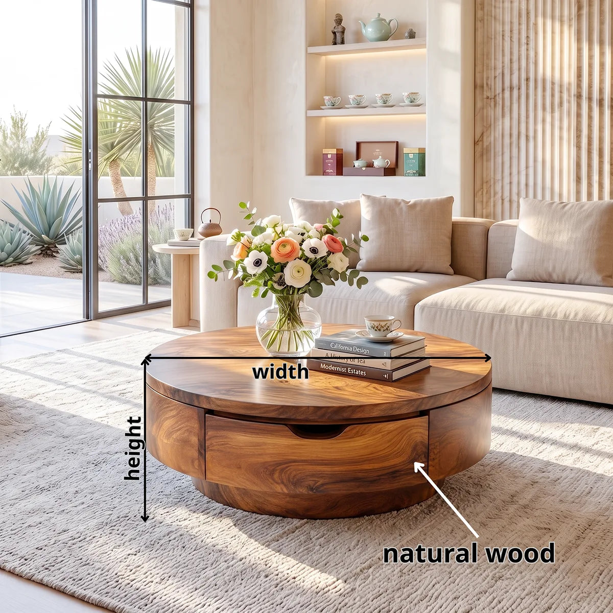 Round Coffee Table with Storage Drawer | Modern Low Profile Center Table HG021-2SOJ4AX