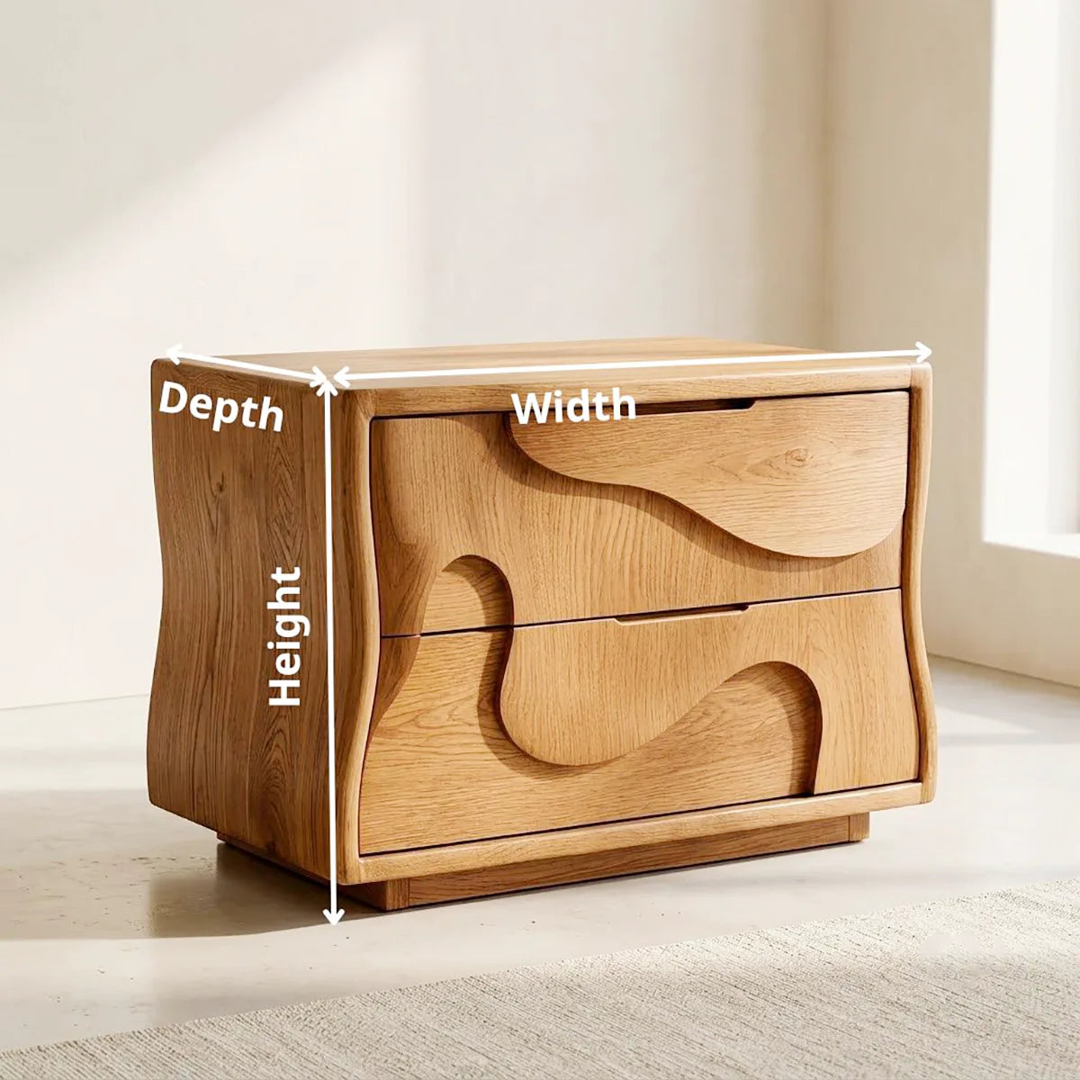 Artistic Solid Wood Nightstand with Two Drawers for Modern Bedrooms HG021-5195