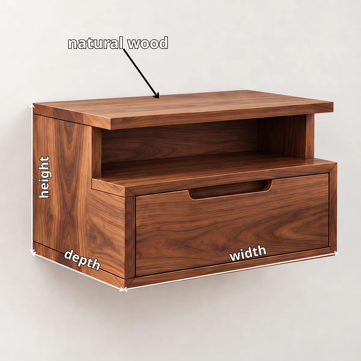 Modern Floating Nightstand with Drawer & Open Shelf | Wall Mounted Bedside Table HG021-3IPF7JJ