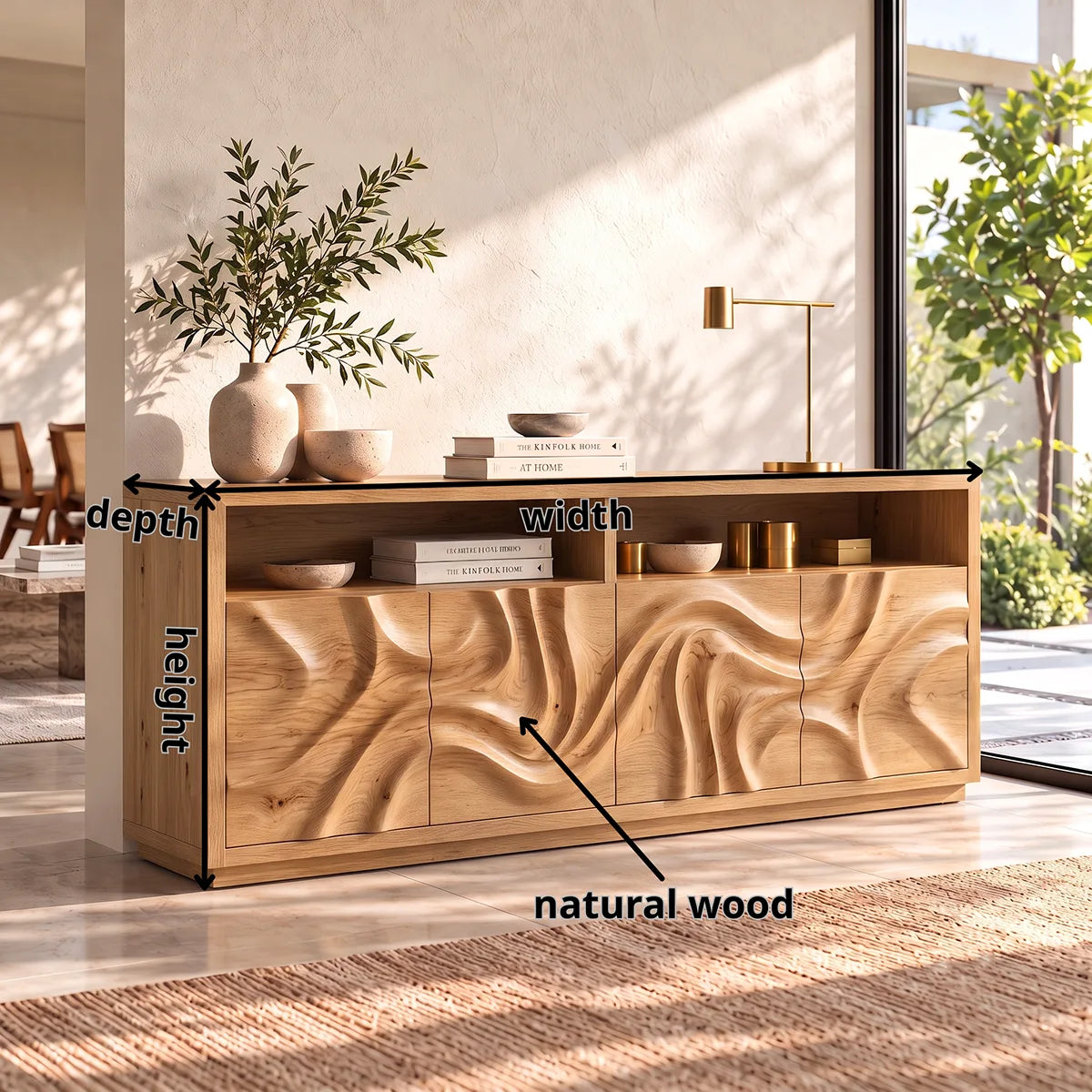 Sculptural Wave Sideboard with Open Display Shelves and Concealed Storage HG021-4OJM3KR