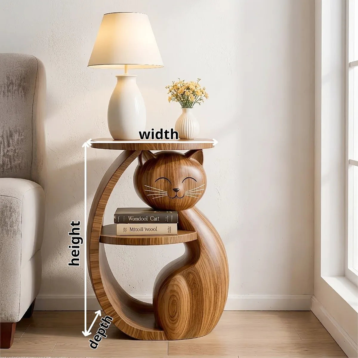 Whimsical Solid Wood Cat Side Table for Living Rooms & Cat Lovers HG021-4574
