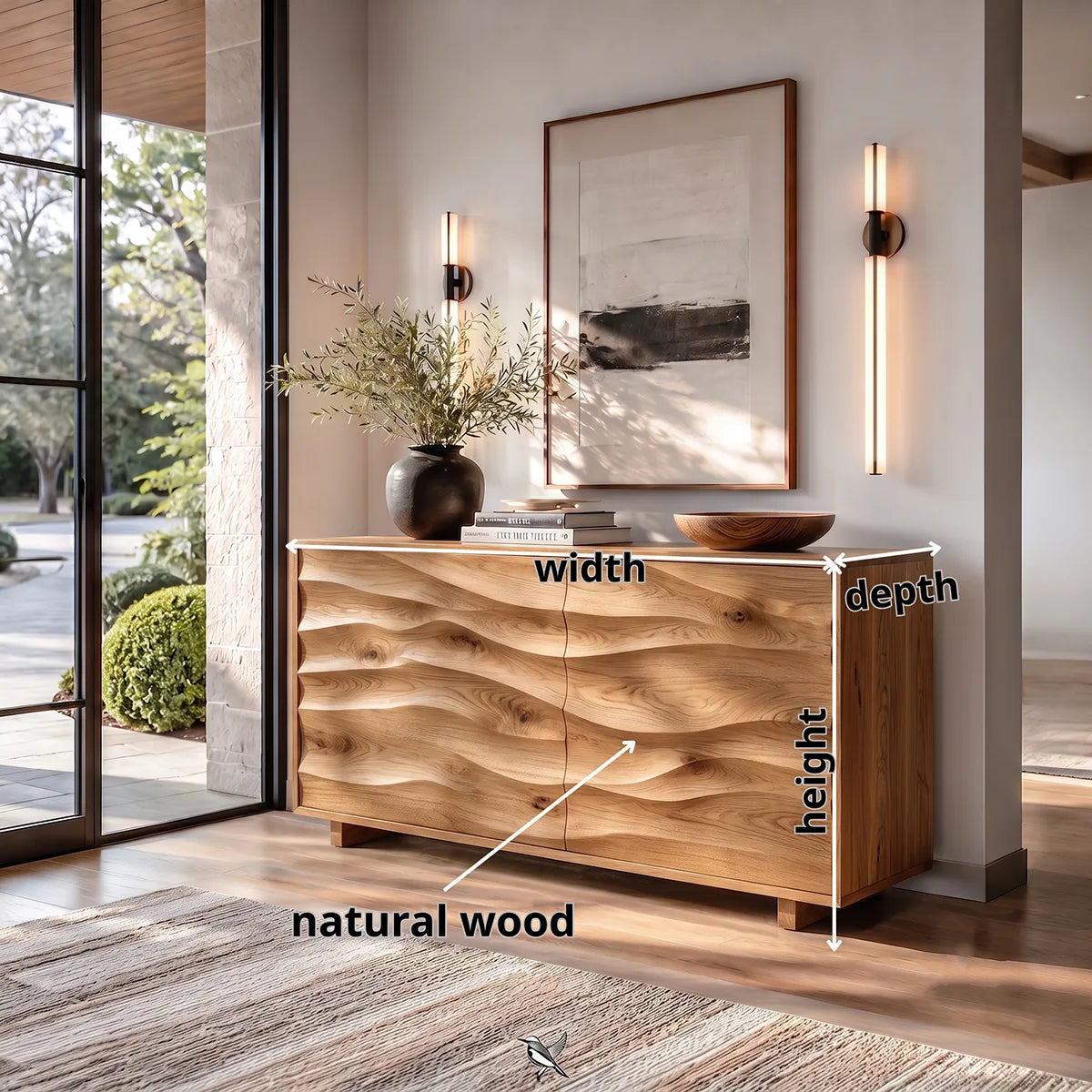 Sculptural Wave Sideboard with Concealed Storage | Modern Carved Front Storage Cabinet HG021-9GTL1HD