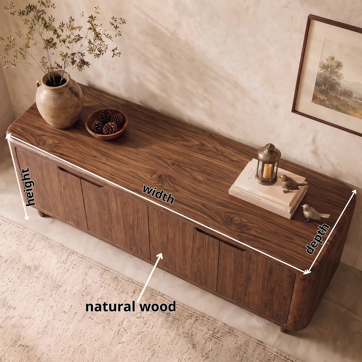 Rounded Wood TV Stand with 4 Doors | Modern Media Console HG021-9PZP1HK