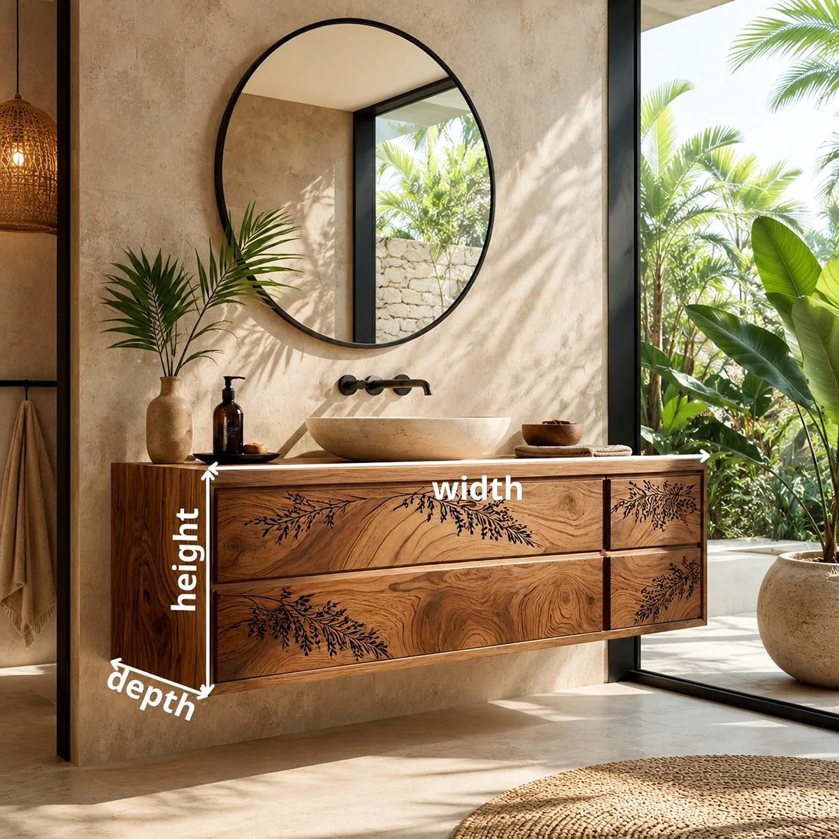 Floating Bathroom Vanity | Nature Inspired Wall Mounted Bathroom Cabinet HG021-6223