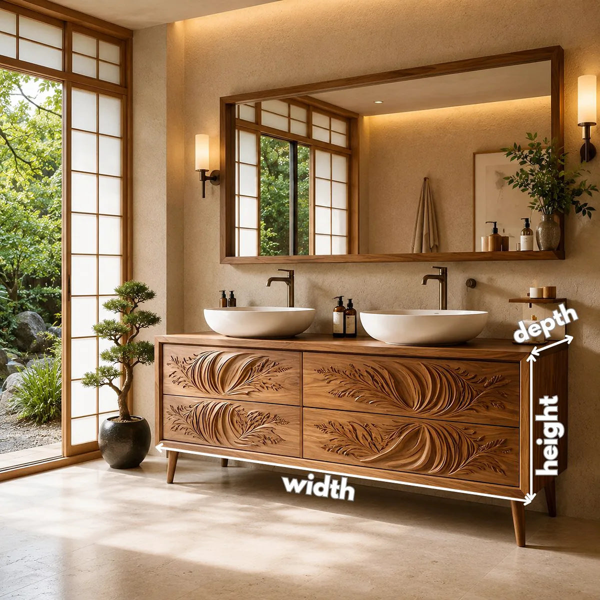Floral Carved Double Vanity Cabinet for Modern Bathrooms HG021-1886