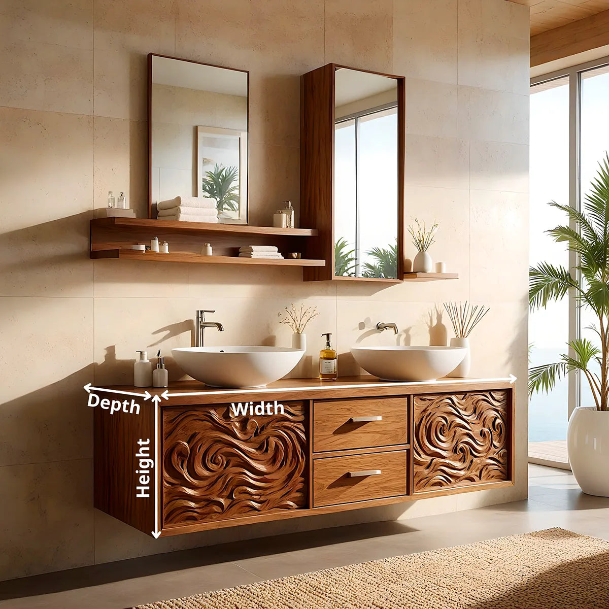 Double Sink Floating Bathroom Vanity | Luxury Carved Bathroom Cabinet HG021-2771