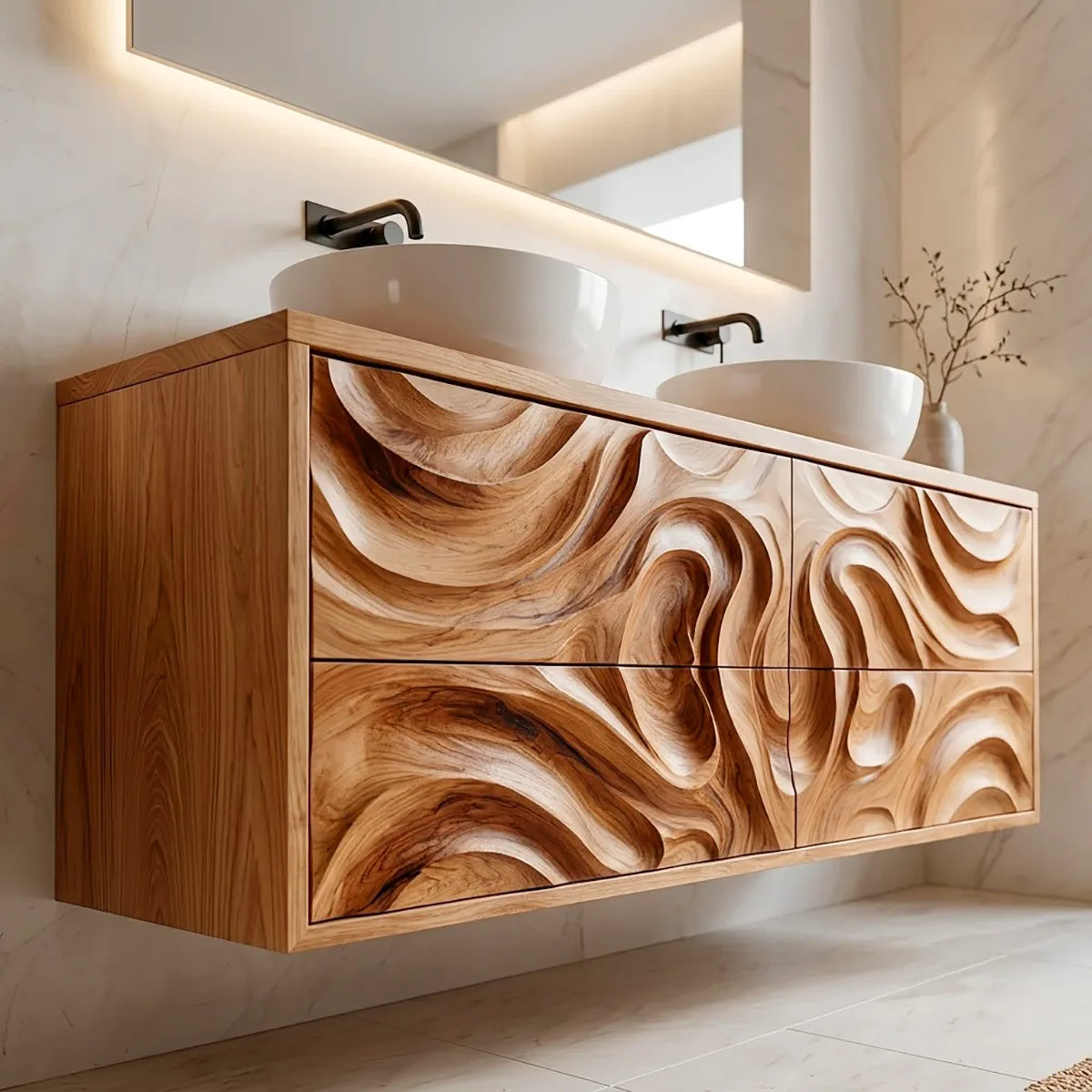 Double Sink Floating Bathroom Vanity | Sculptural Modern Bathroom Cabinet HG021-6631