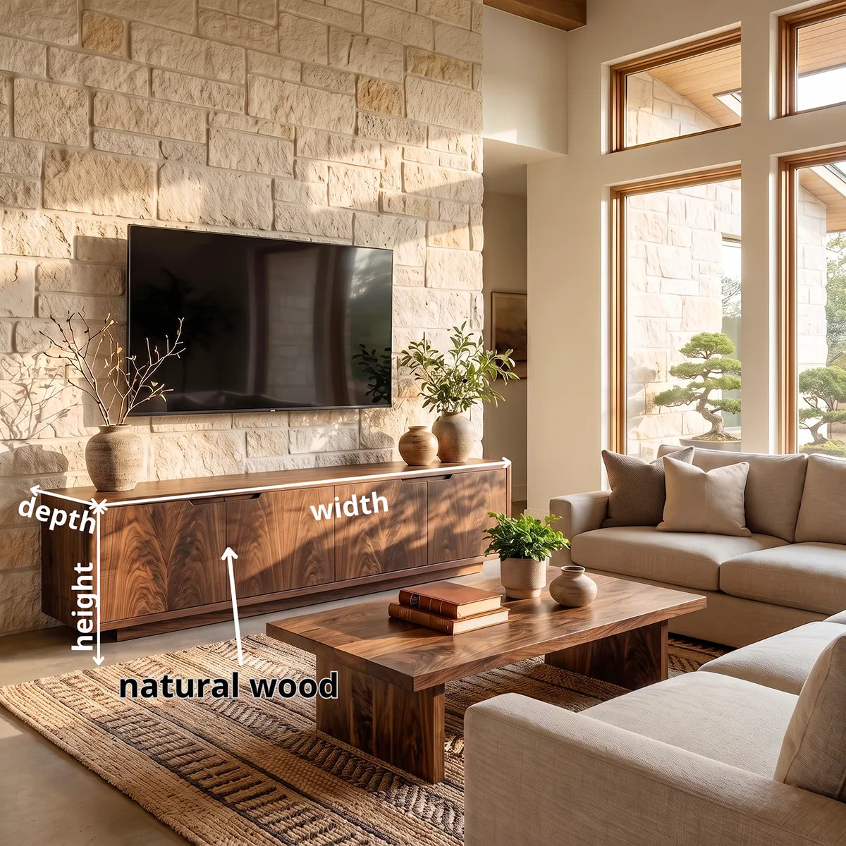 Rounded Wood TV Stand with 4 Doors | Modern Media Console HG021-4STO9LS