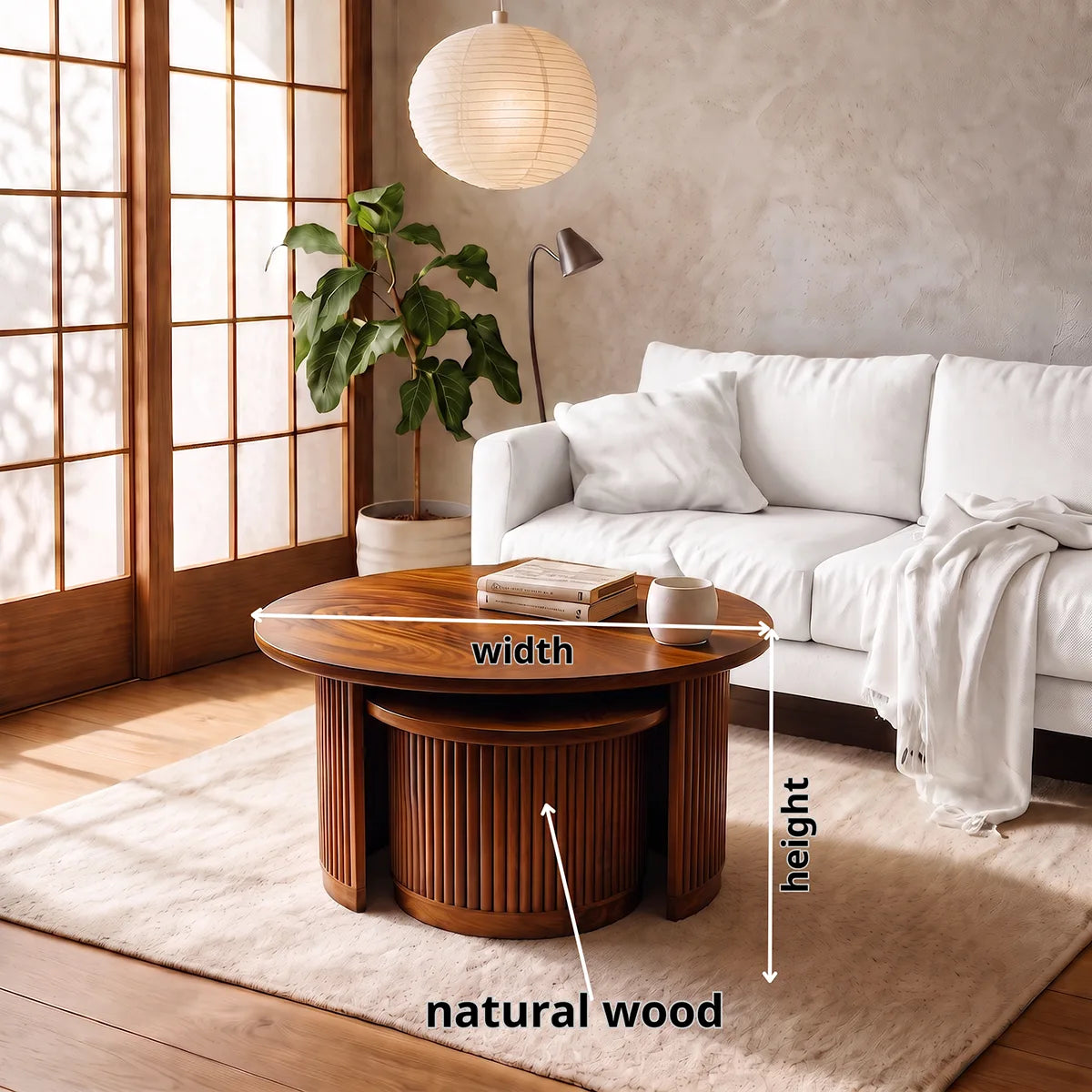 2-Piece Round Nesting Coffee Table Set with Fluted Base | Modern Space-Saving Center Tables HG021-9LVR6EA