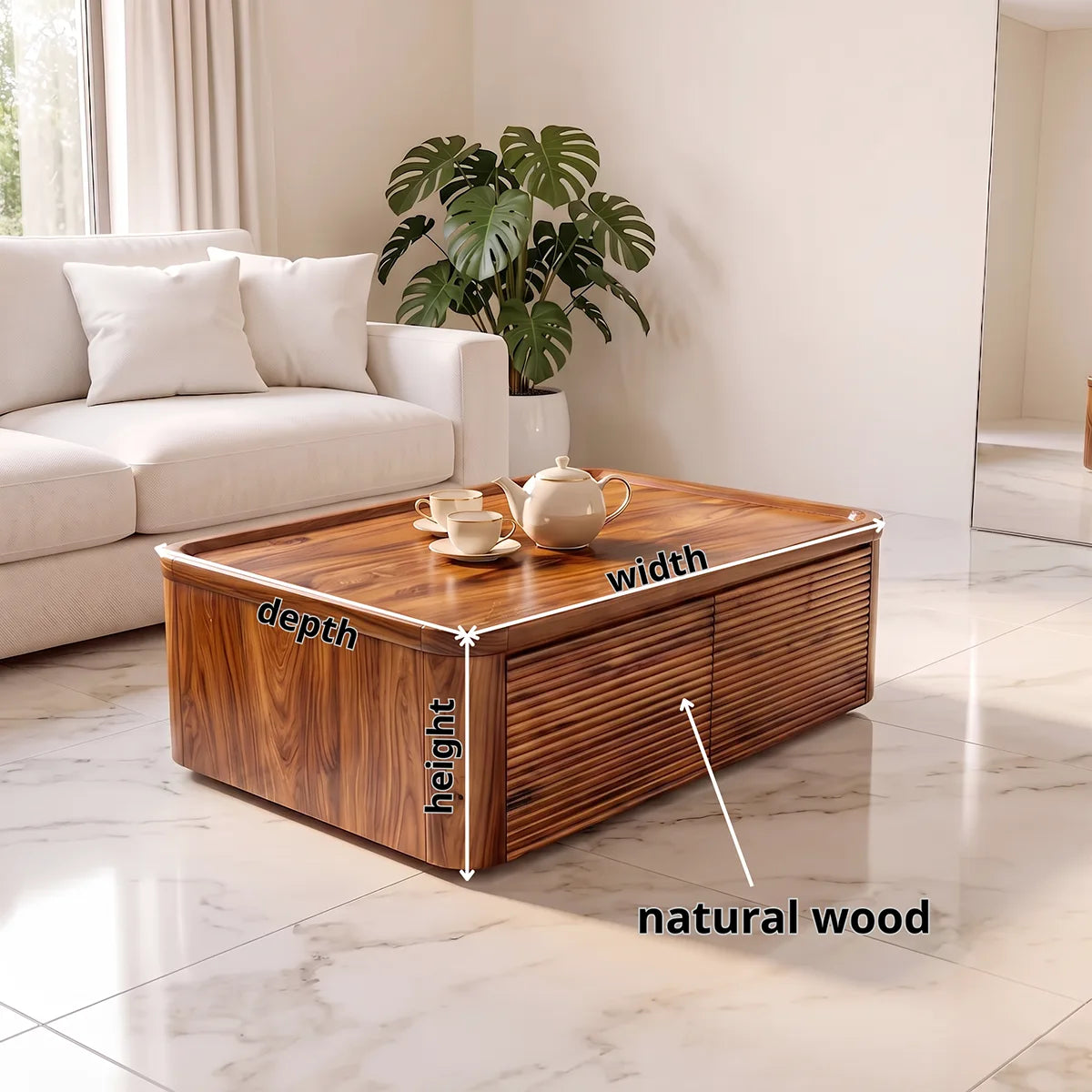 Fluted Coffee Table with 2 Storage Drawers | Modern Rectangular Center Table HG021-5QVK8NI