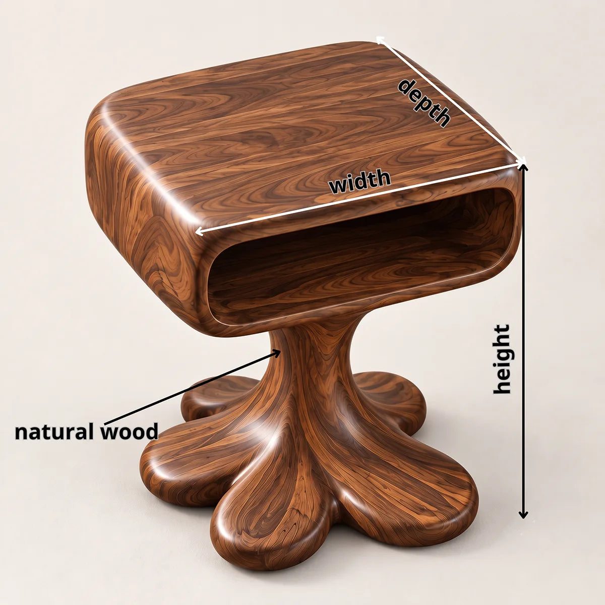 Sculptural Pedestal Nightstand with Open Shelf | Organic Modern Bedside Table HG021-9PAX4MM