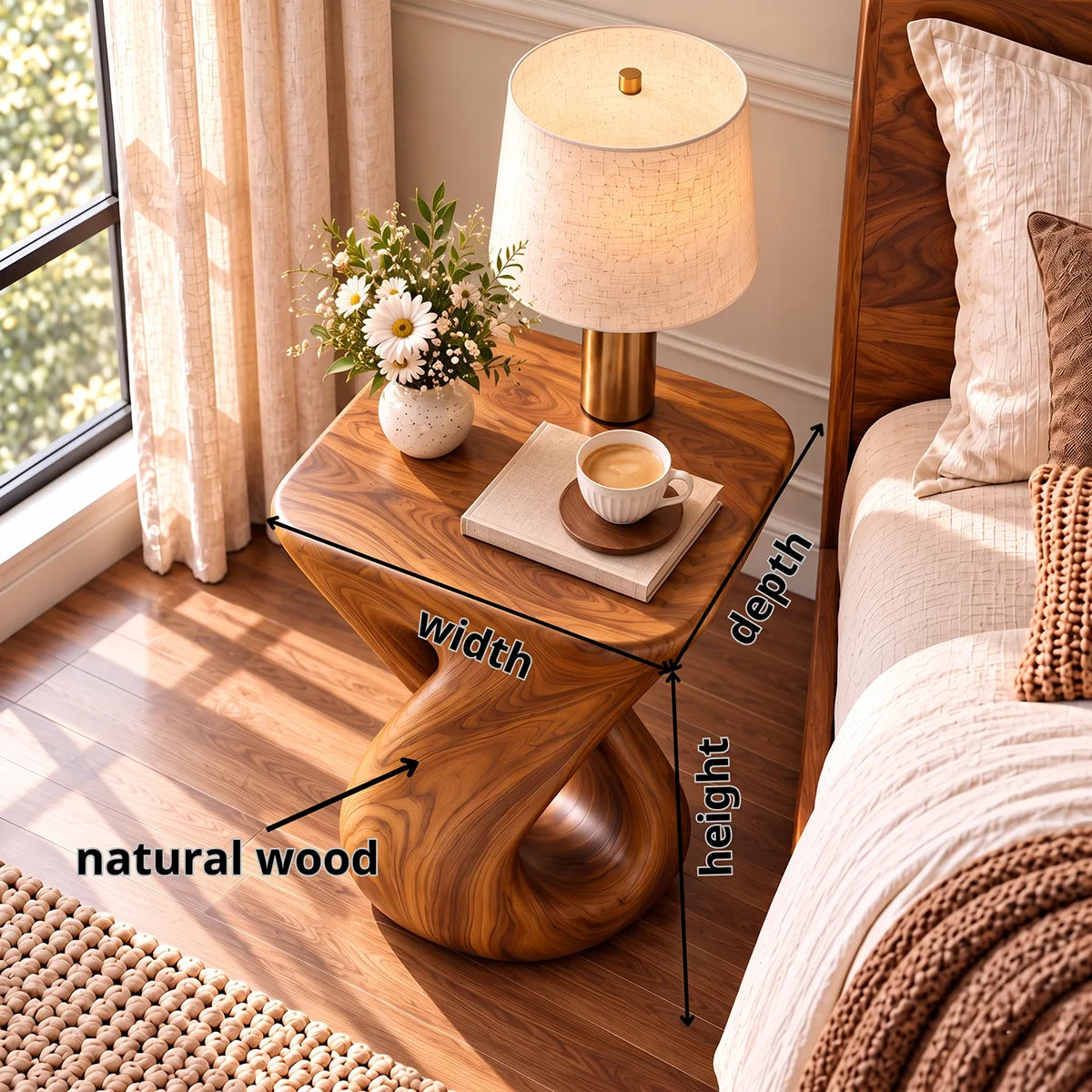 Sculptural Infinity Nightstand | Organic Modern Pedestal Bedside Table with Rounded Top HG021-6XTI9LI
