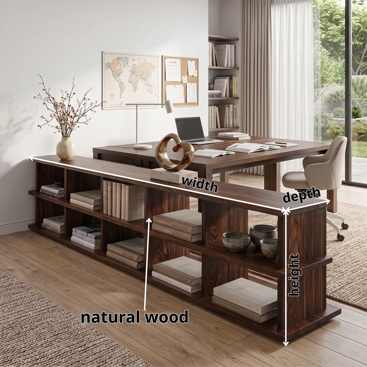Low Profile Open Bookshelf | Long Modern Bookcase with Multi-Cubby Storage HG021-7BZB7HG
