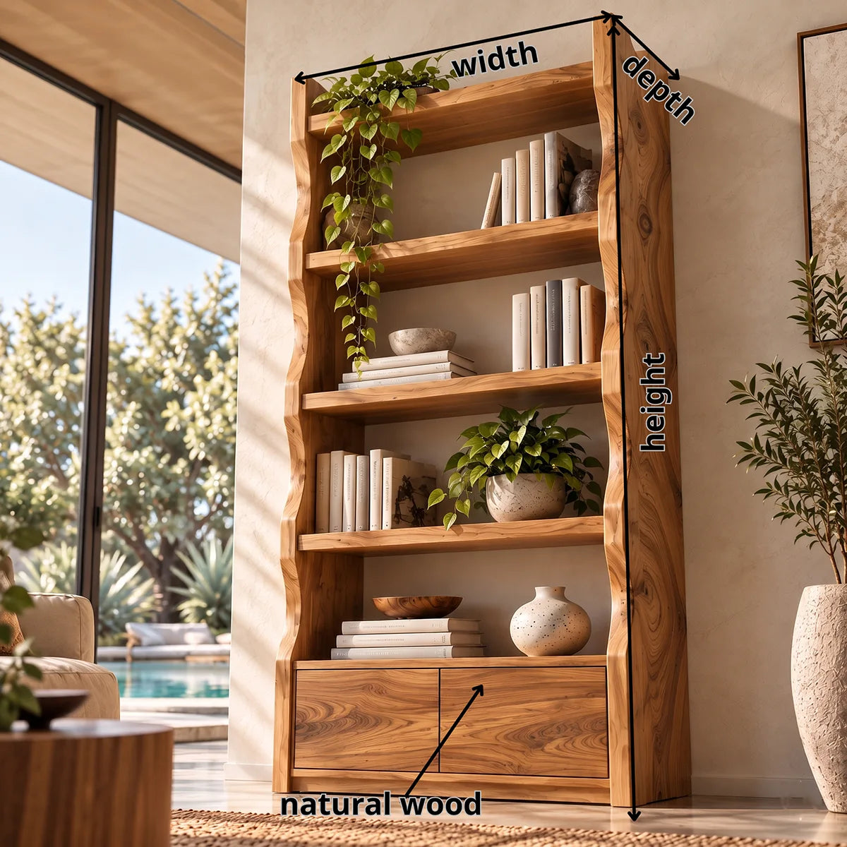 Modern Tall Freestanding Bookshelf | 4-Tier Open Bookcase with 2 Hidden Storage Cabinets HG021-7EAN9UP