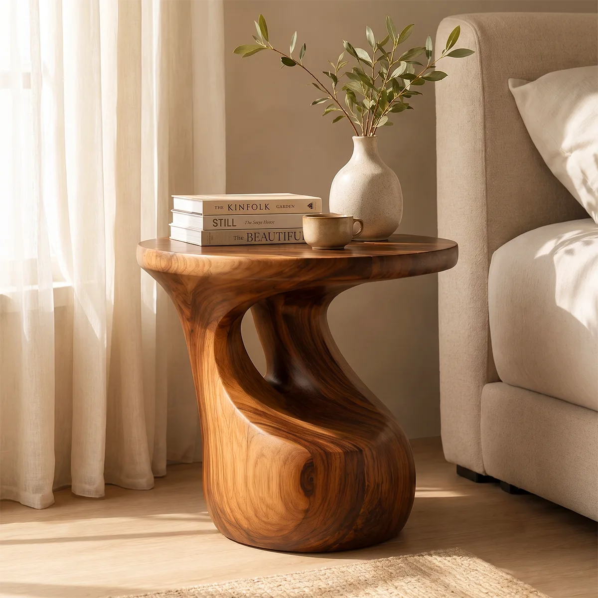 Sculptural Arch Wood End Table | Round Open Pedestal Side Table TT006-7OSO6IW