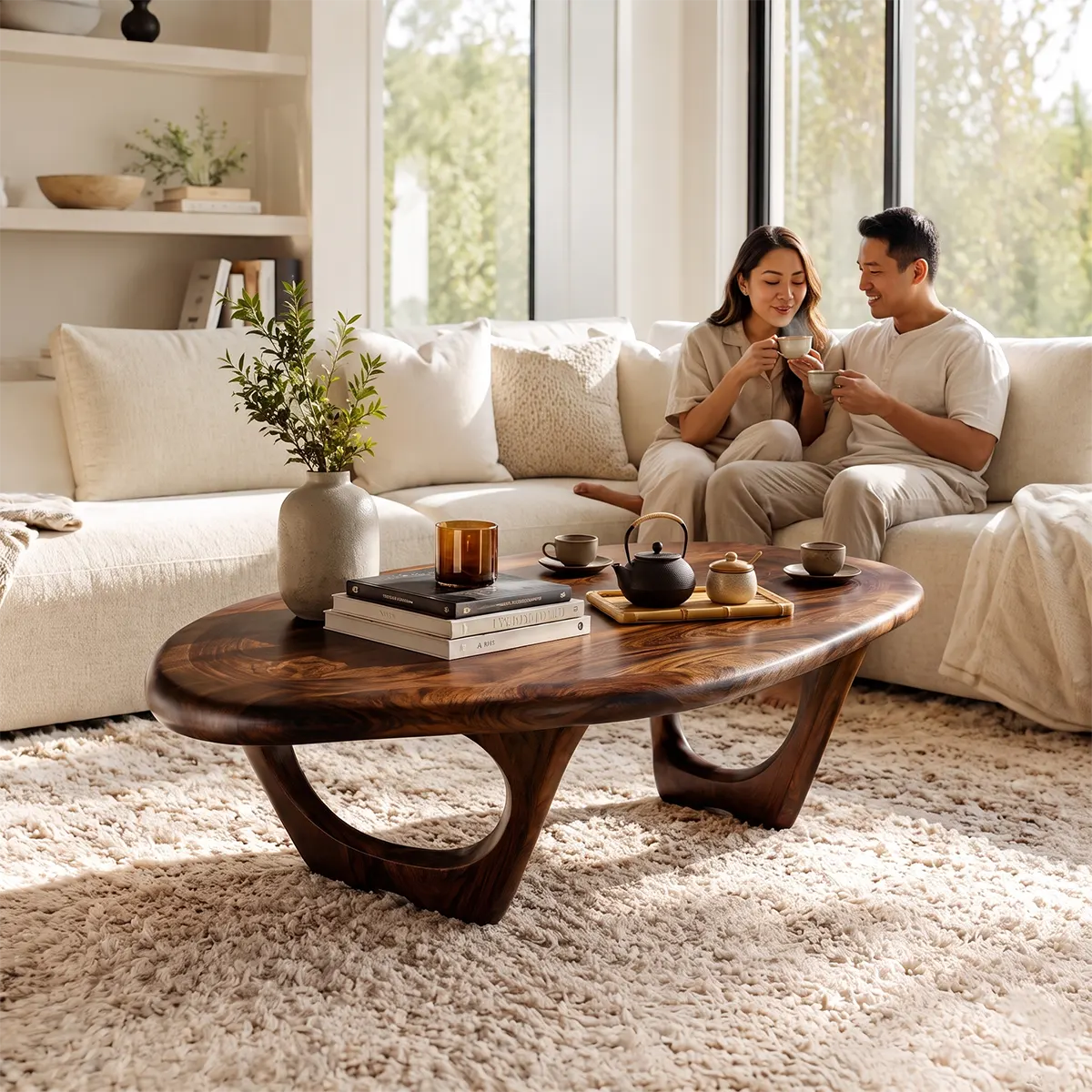 Modern Organic Coffee Table | Sculptural Oval Cocktail Table for Contemporary Living Room TT006-2224