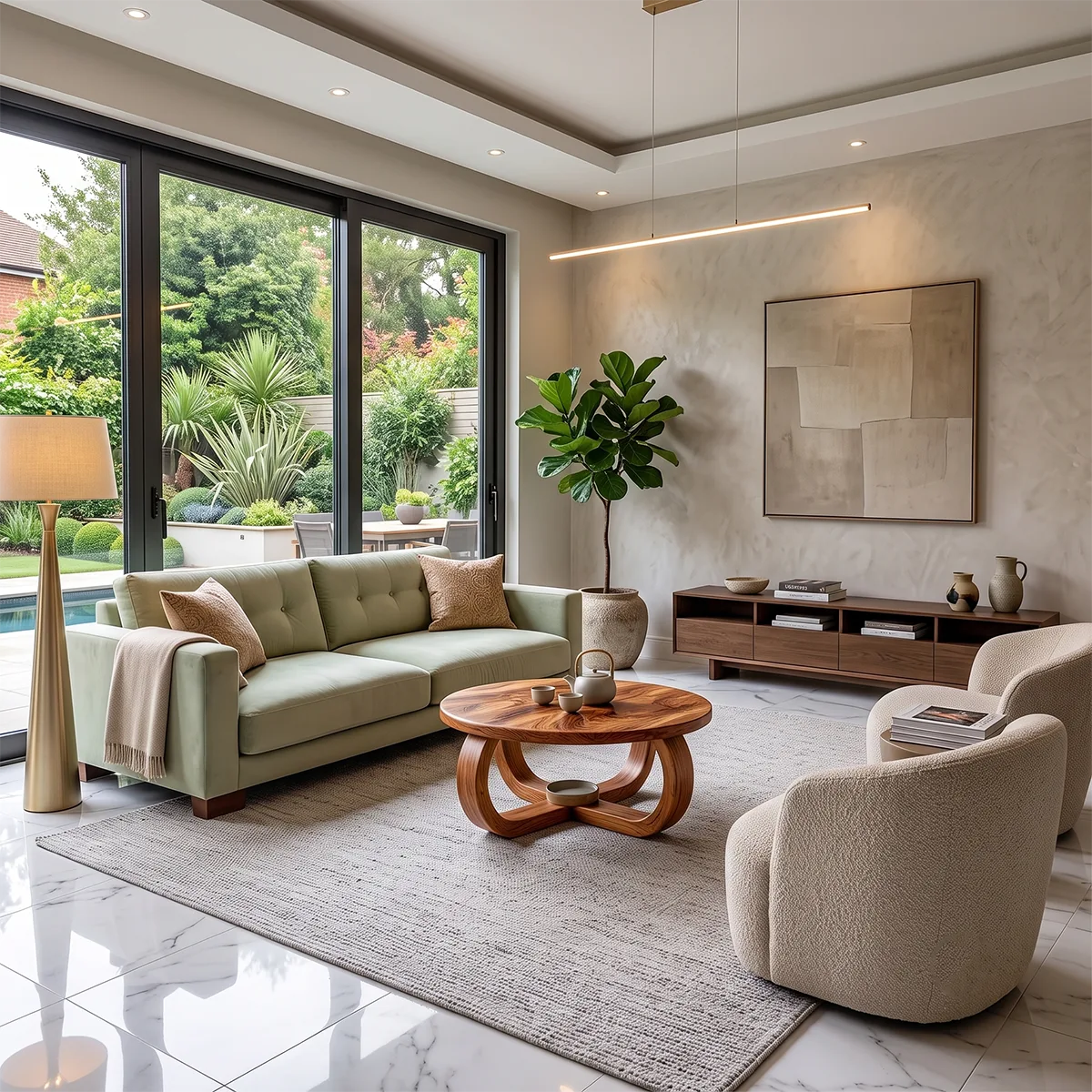 Modern Round Coffee Table | Sculptural Loop Base Center Table for Living Room TH003-5096