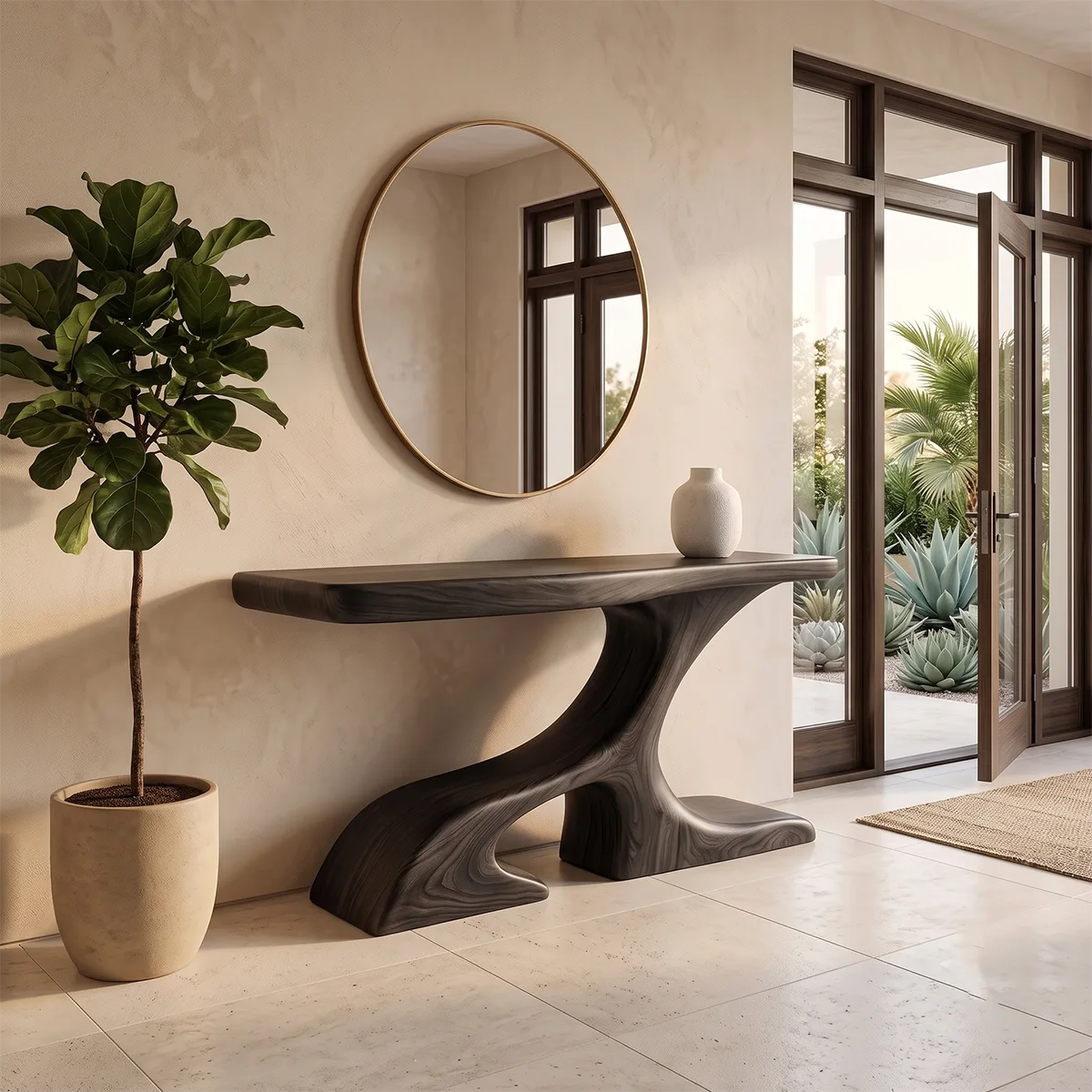 Modern Sculptural Wooden Console Table | Organic Entryway Hallway Sofa Table TH003-7952